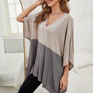 Two Tone Batwing Sleeve Longline Sweater